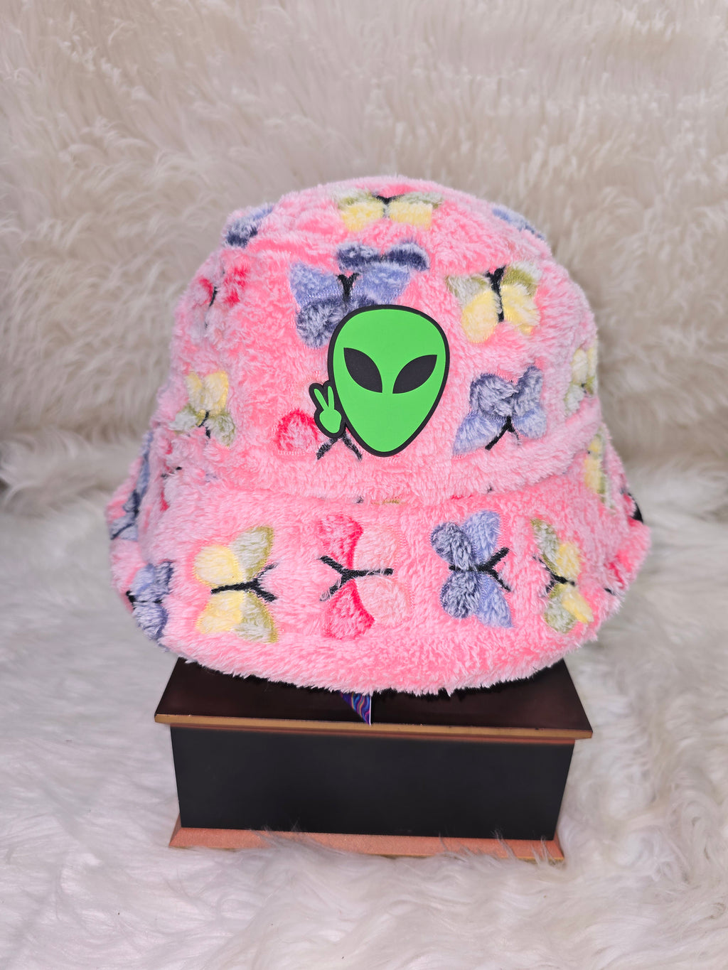 The Pink Butterfly Fuzzy Bucket Hat