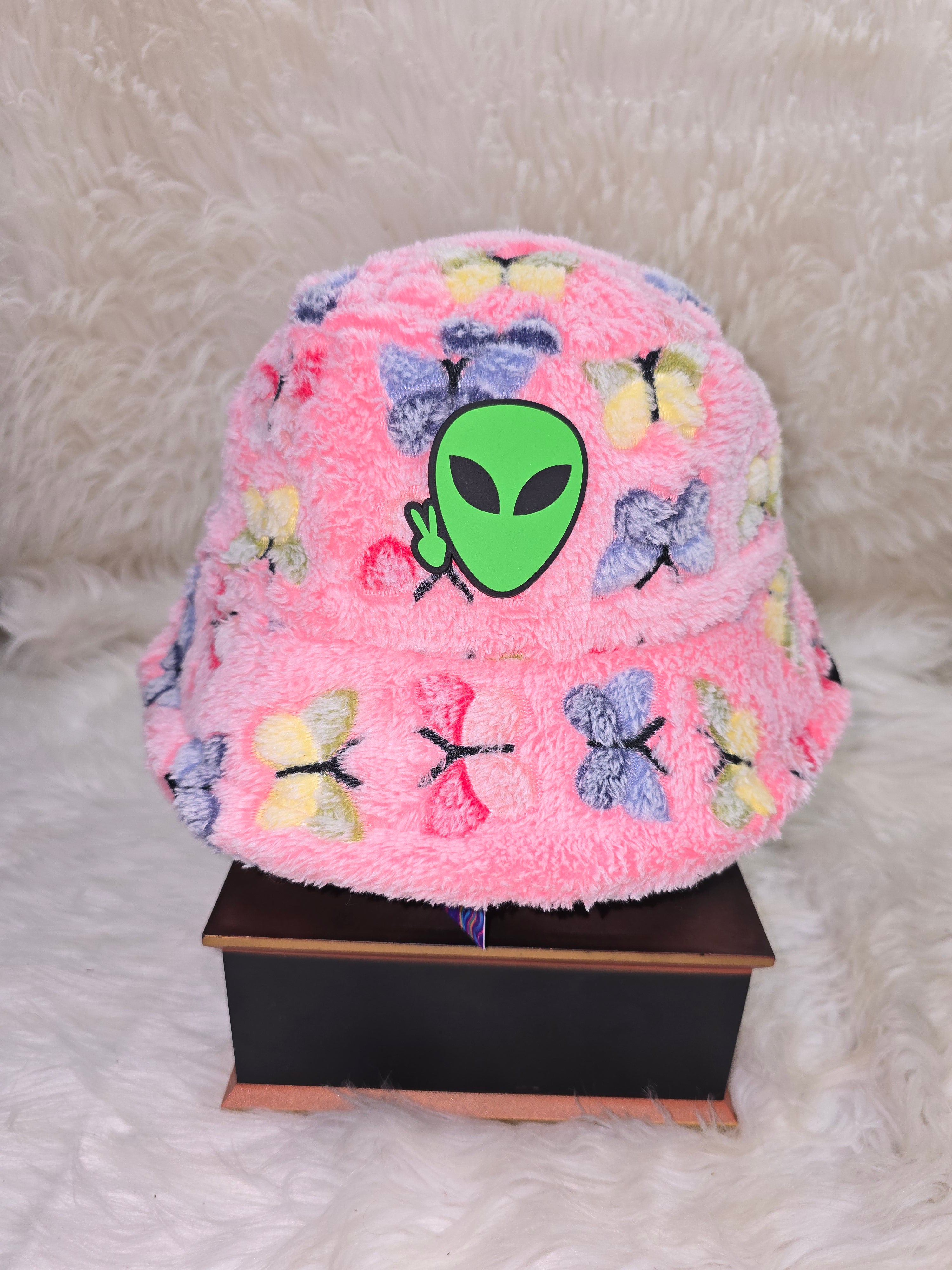 The Pink Butterfly Fuzzy Bucket Hat