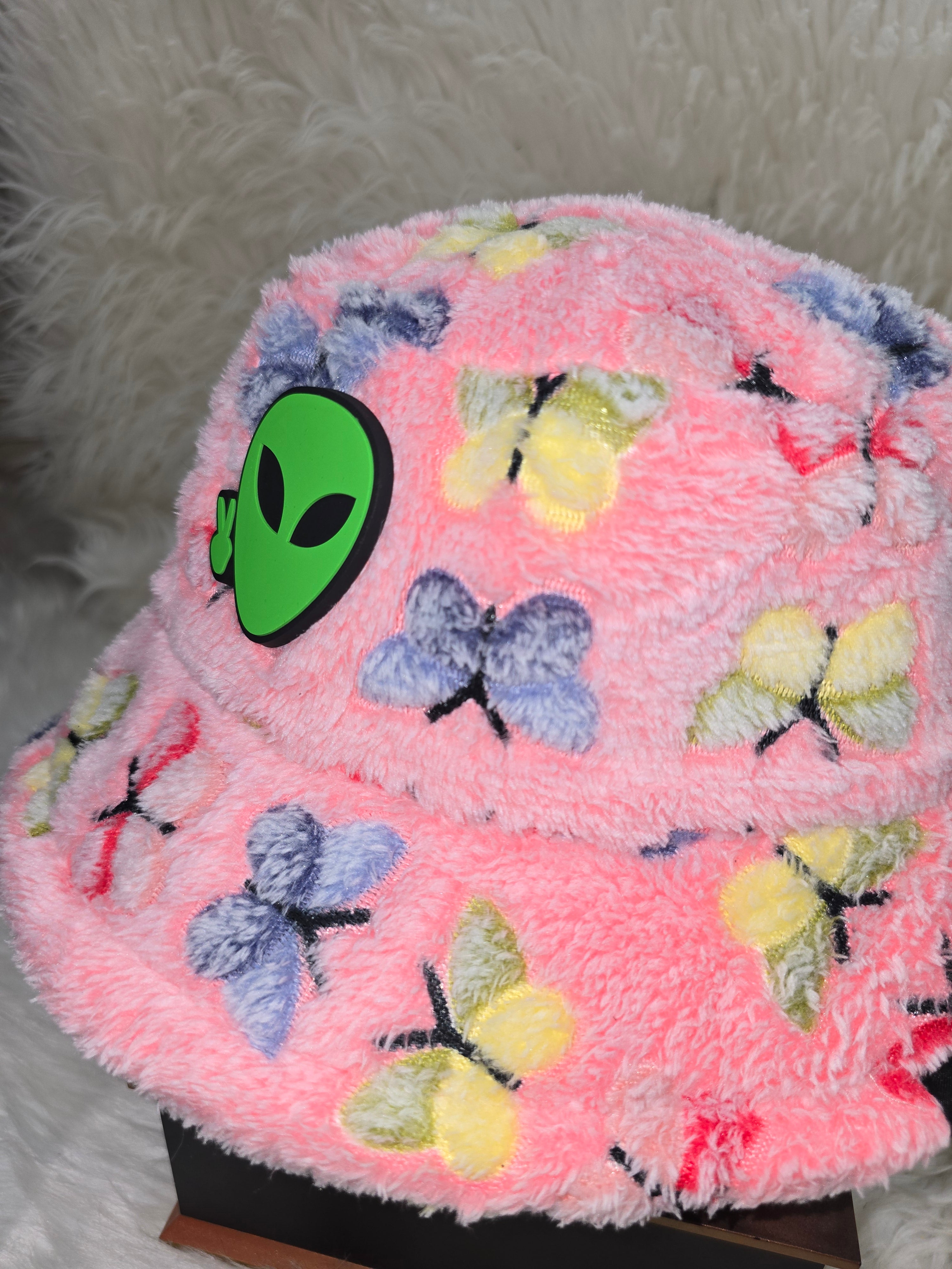 The Pink Butterfly Fuzzy Bucket Hat
