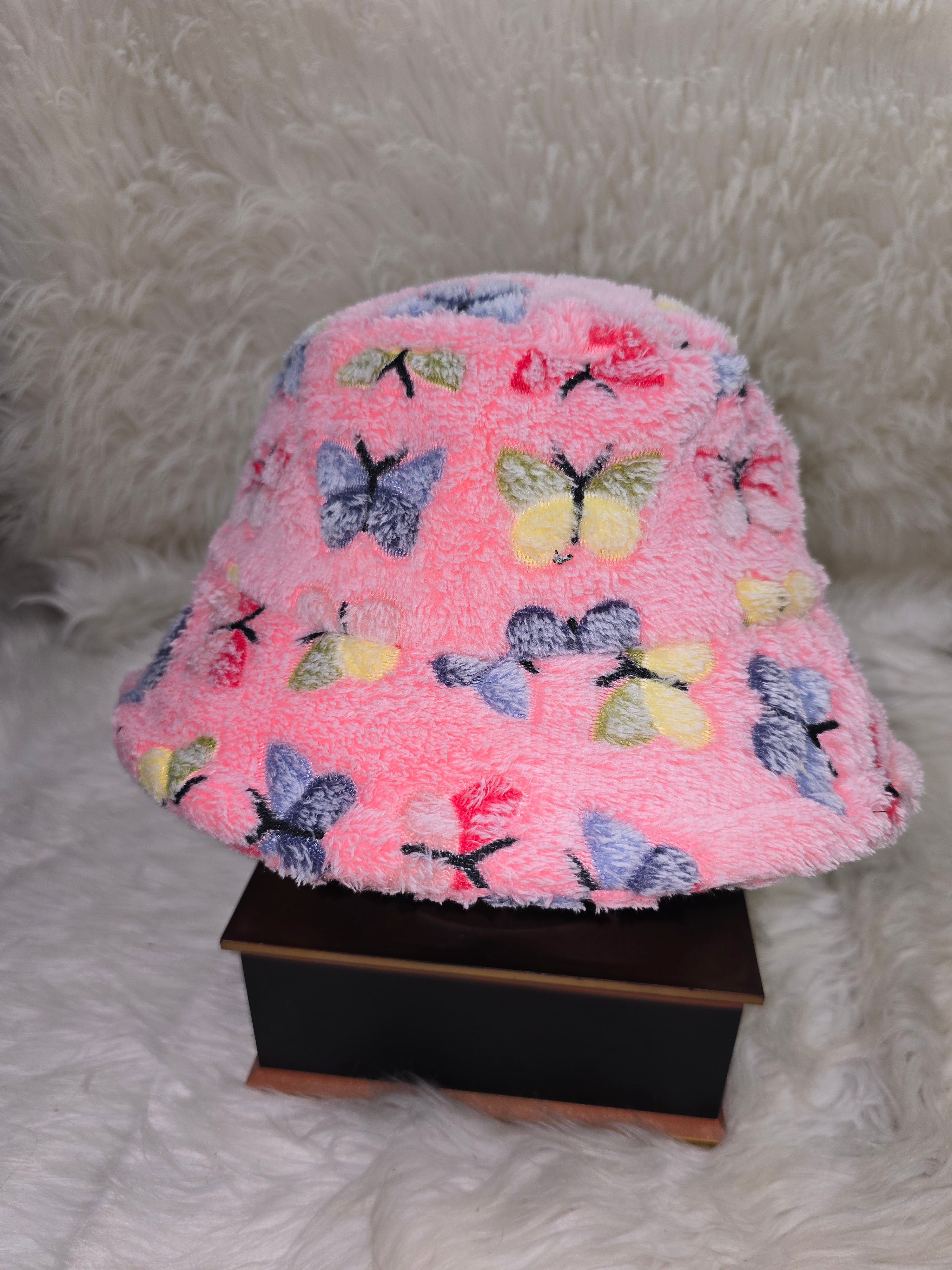 The Pink Butterfly Fuzzy Bucket Hat