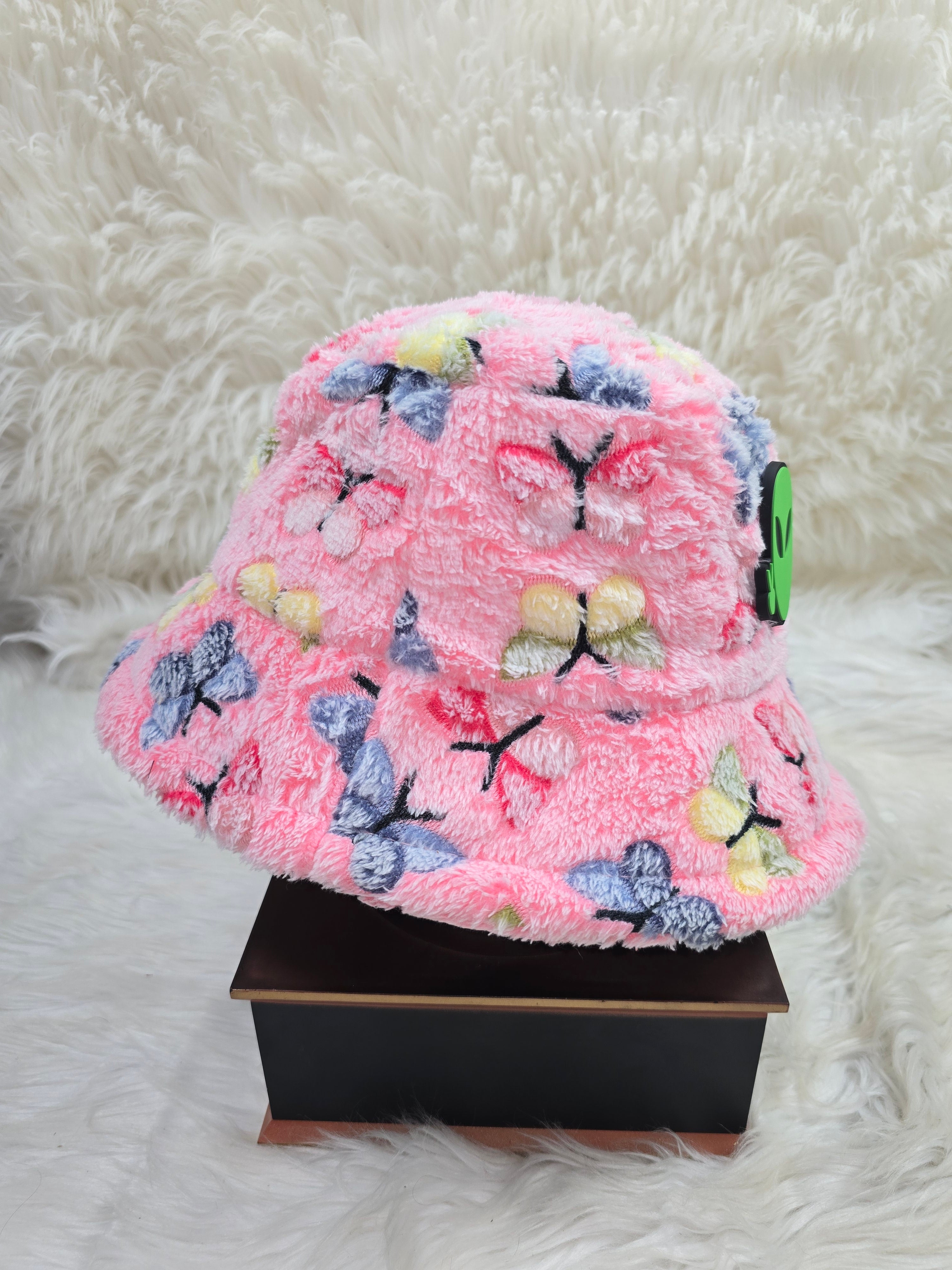 The Pink Butterfly Fuzzy Bucket Hat