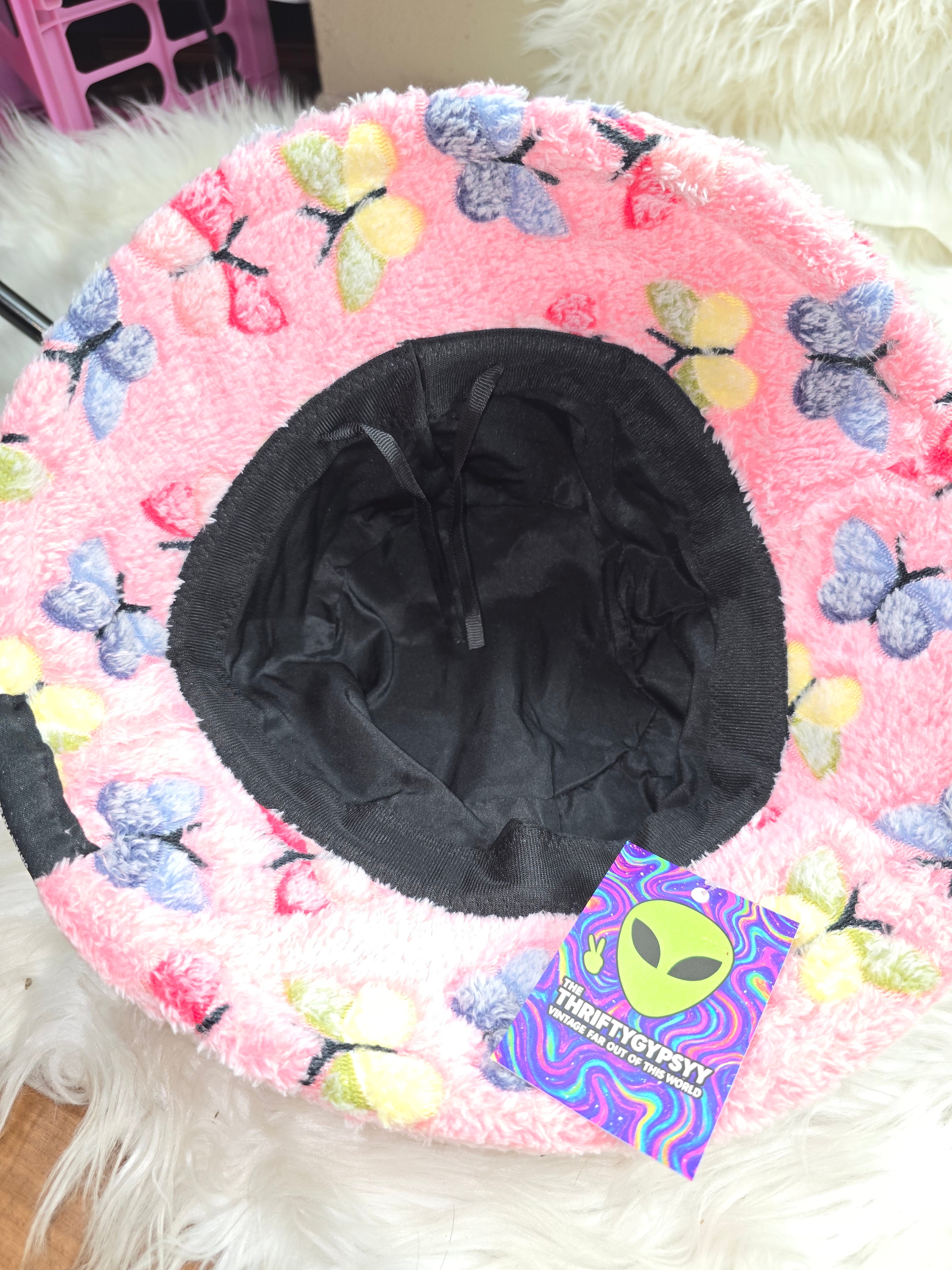The Pink Butterfly Fuzzy Bucket Hat