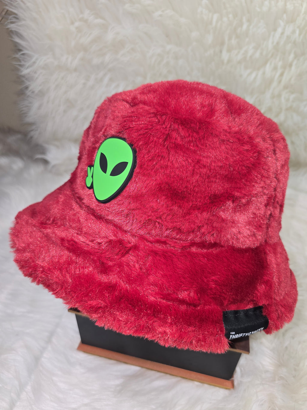 The Deep Red Fuzzy Bucket Hat