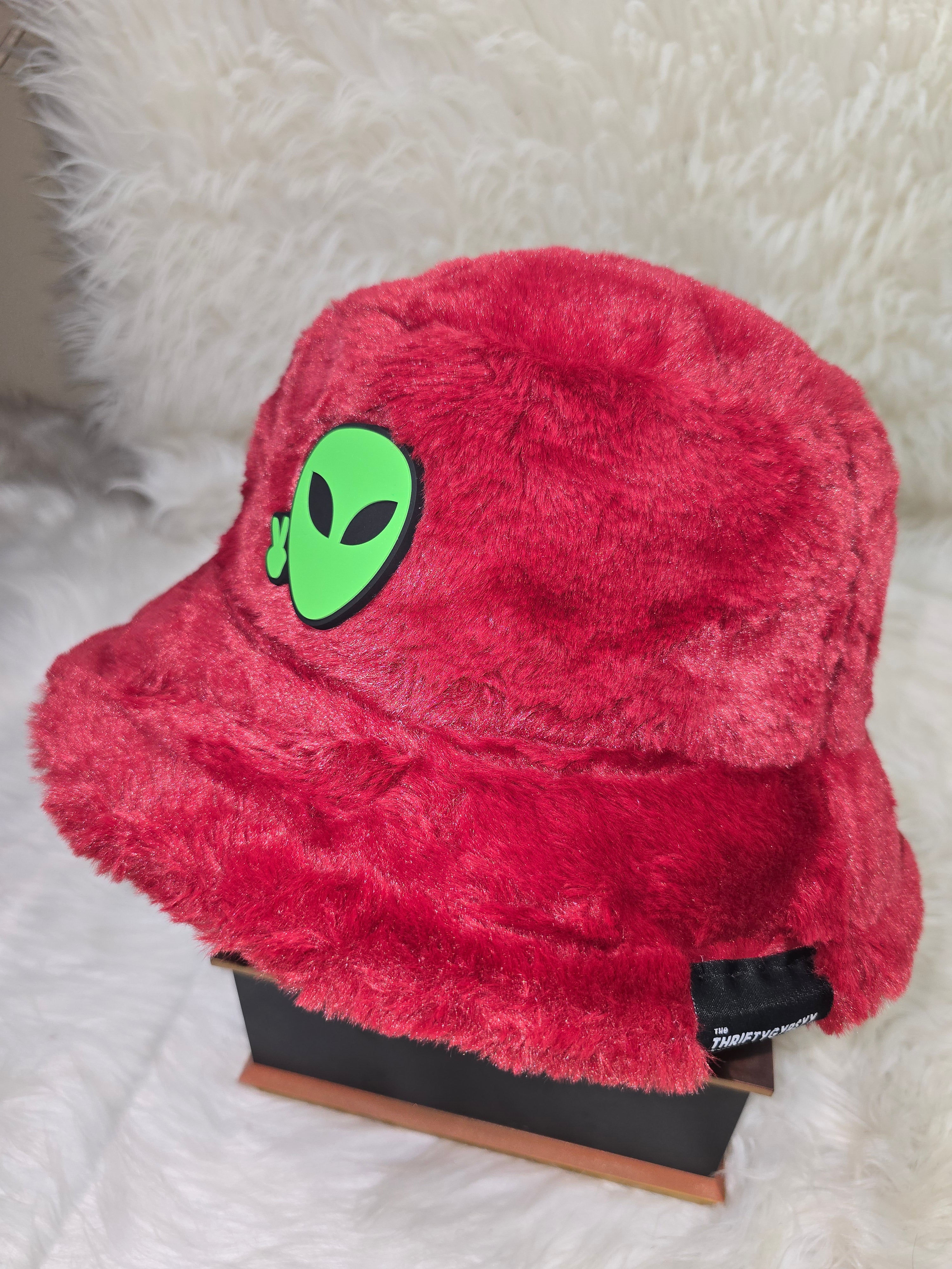The Deep Red Fuzzy Bucket Hat
