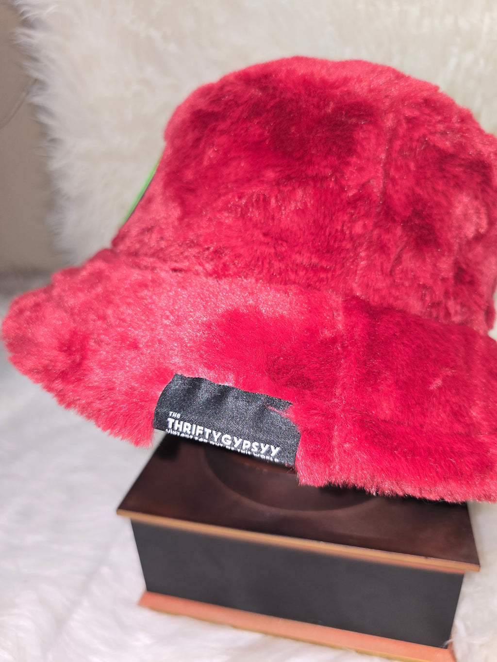The Deep Red Fuzzy Bucket Hat