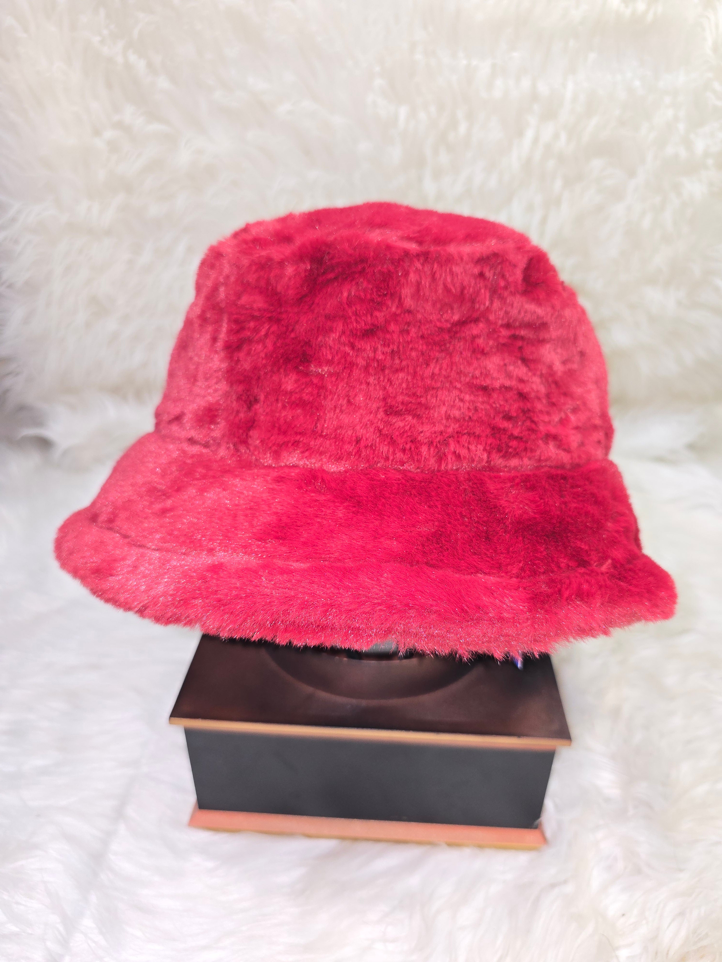 The Deep Red Fuzzy Bucket Hat