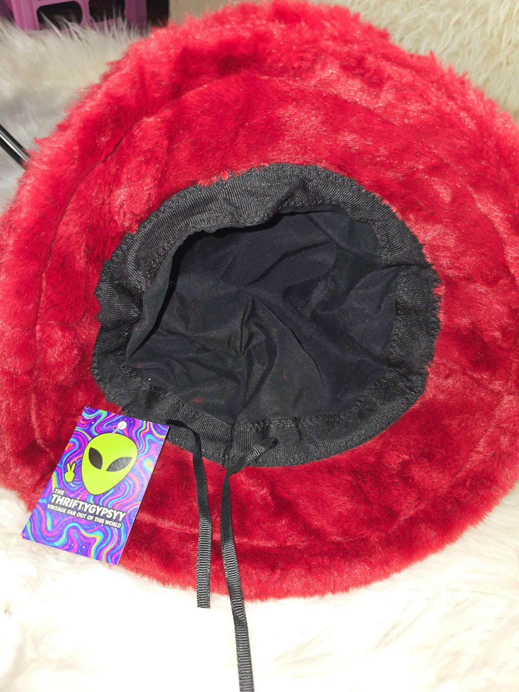 The Deep Red Fuzzy Bucket Hat