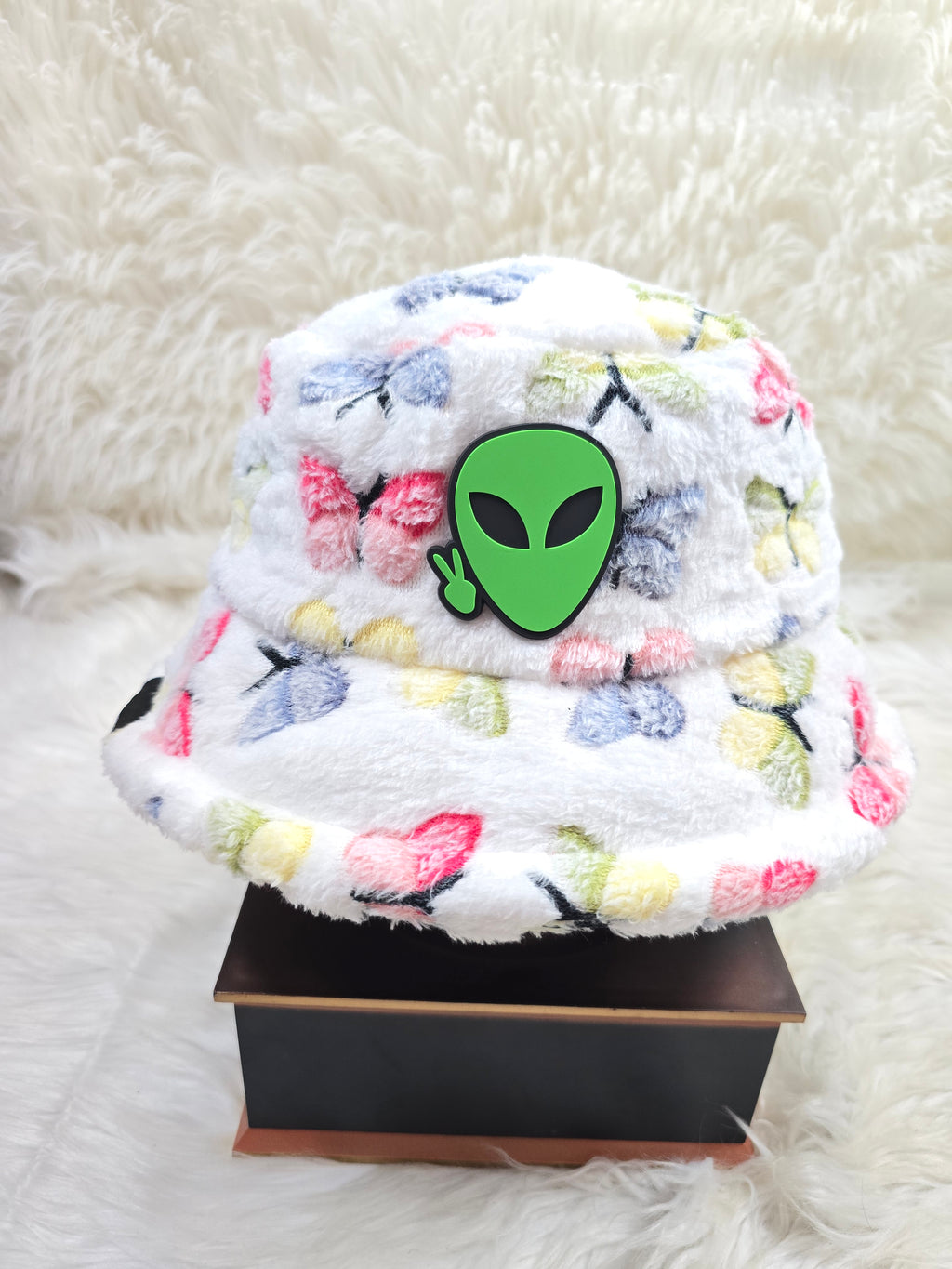 The White Butterfly Fuzzy Bucket Hat