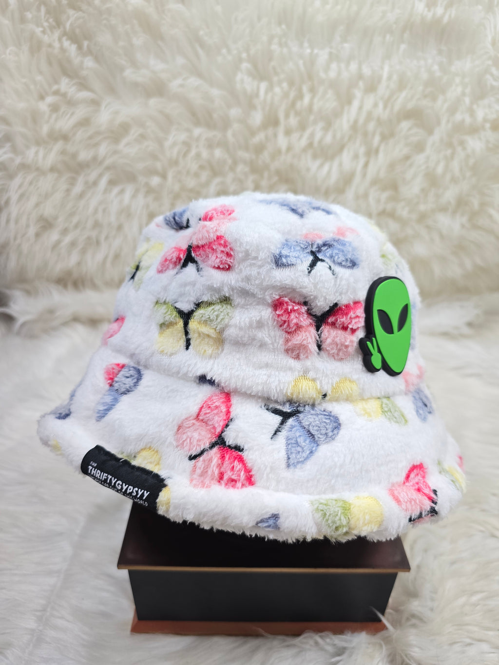 The White Butterfly Fuzzy Bucket Hat