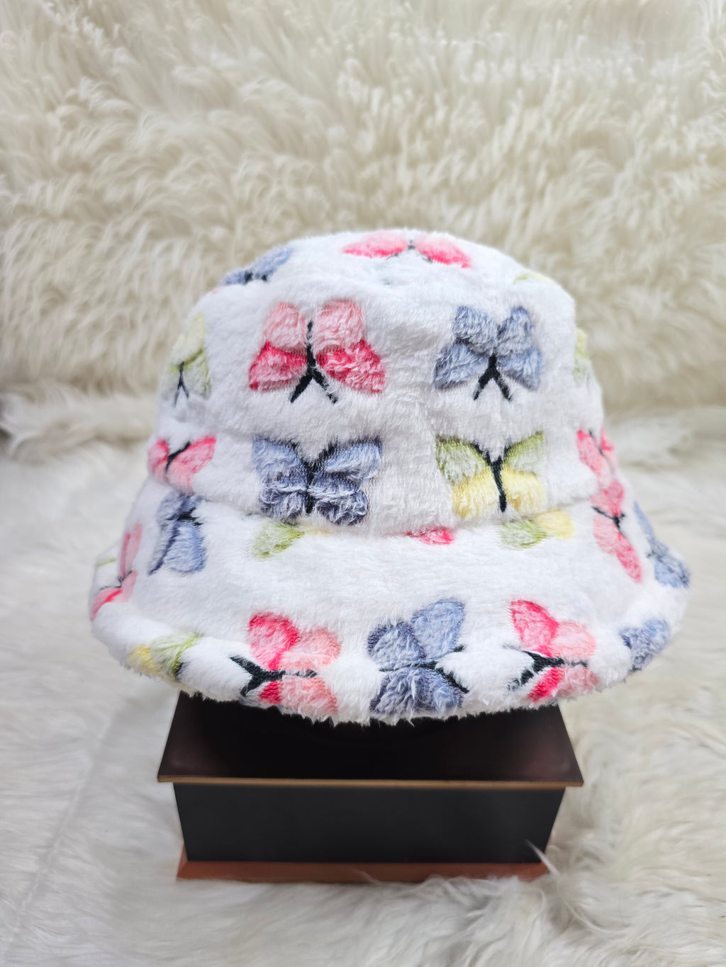 The White Butterfly Fuzzy Bucket Hat