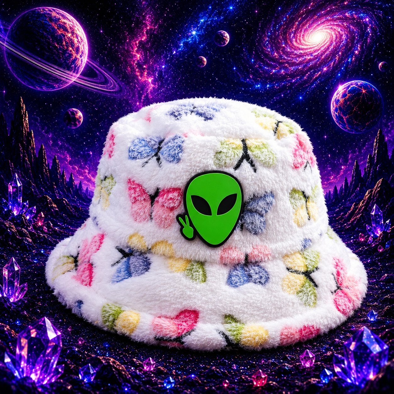 The White Butterfly Fuzzy Bucket Hat