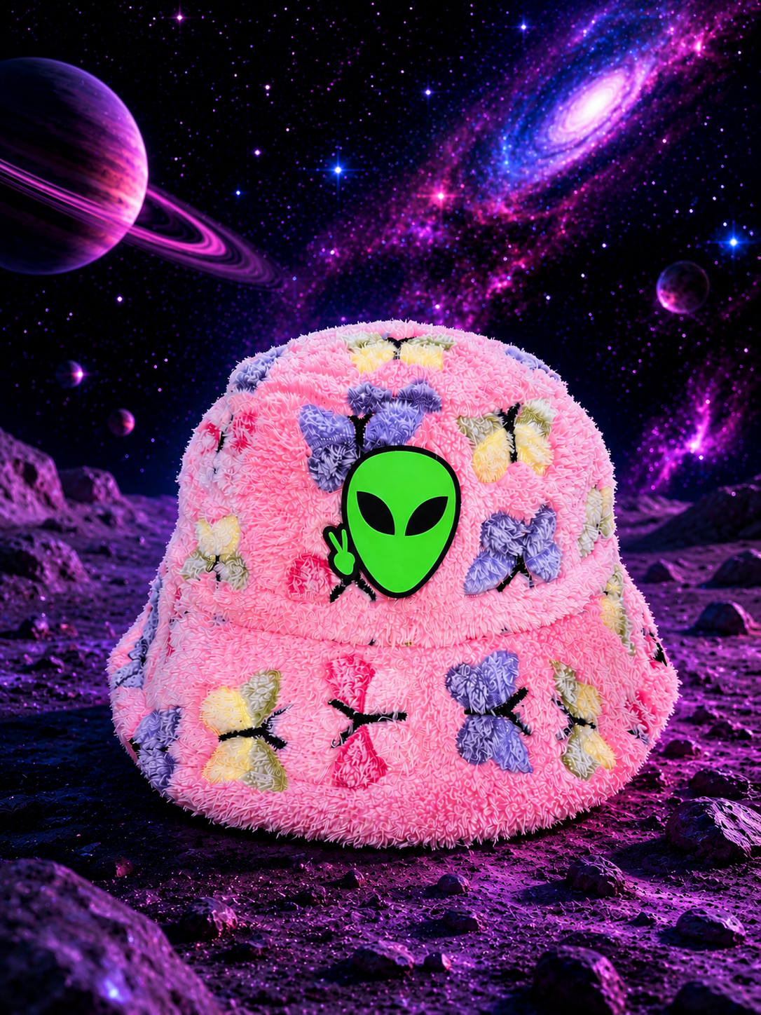The Pink Butterfly Fuzzy Bucket Hat
