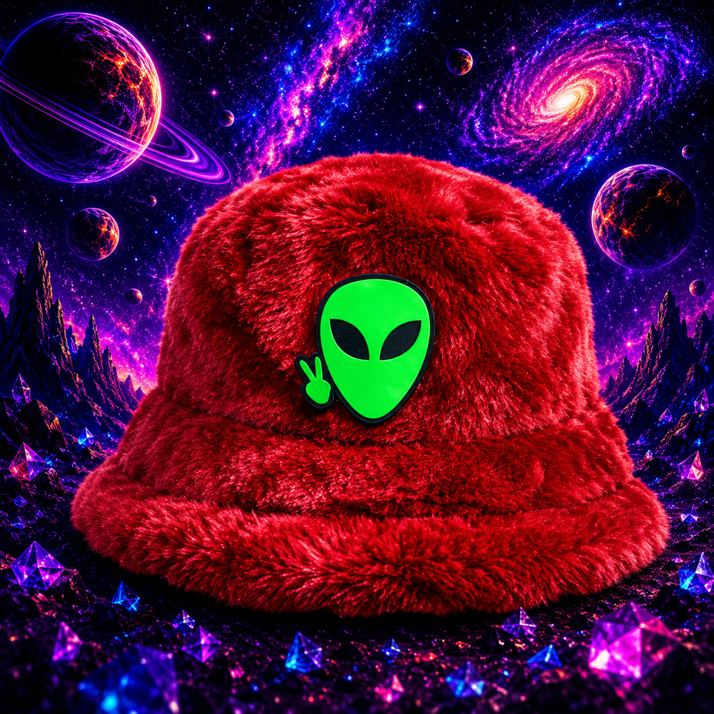 The Deep Red Fuzzy Bucket Hat